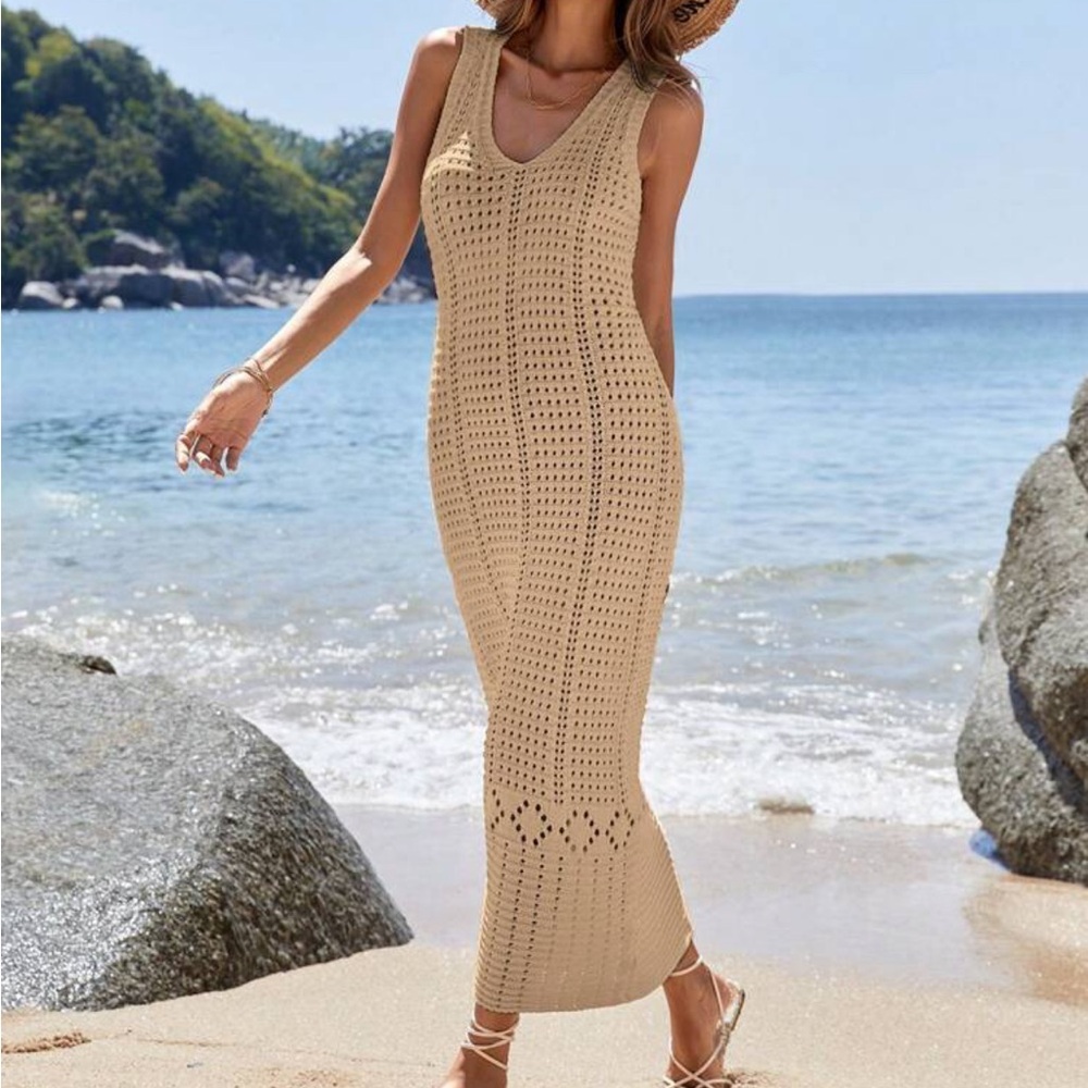 Cream Crochet Maxi Dresses